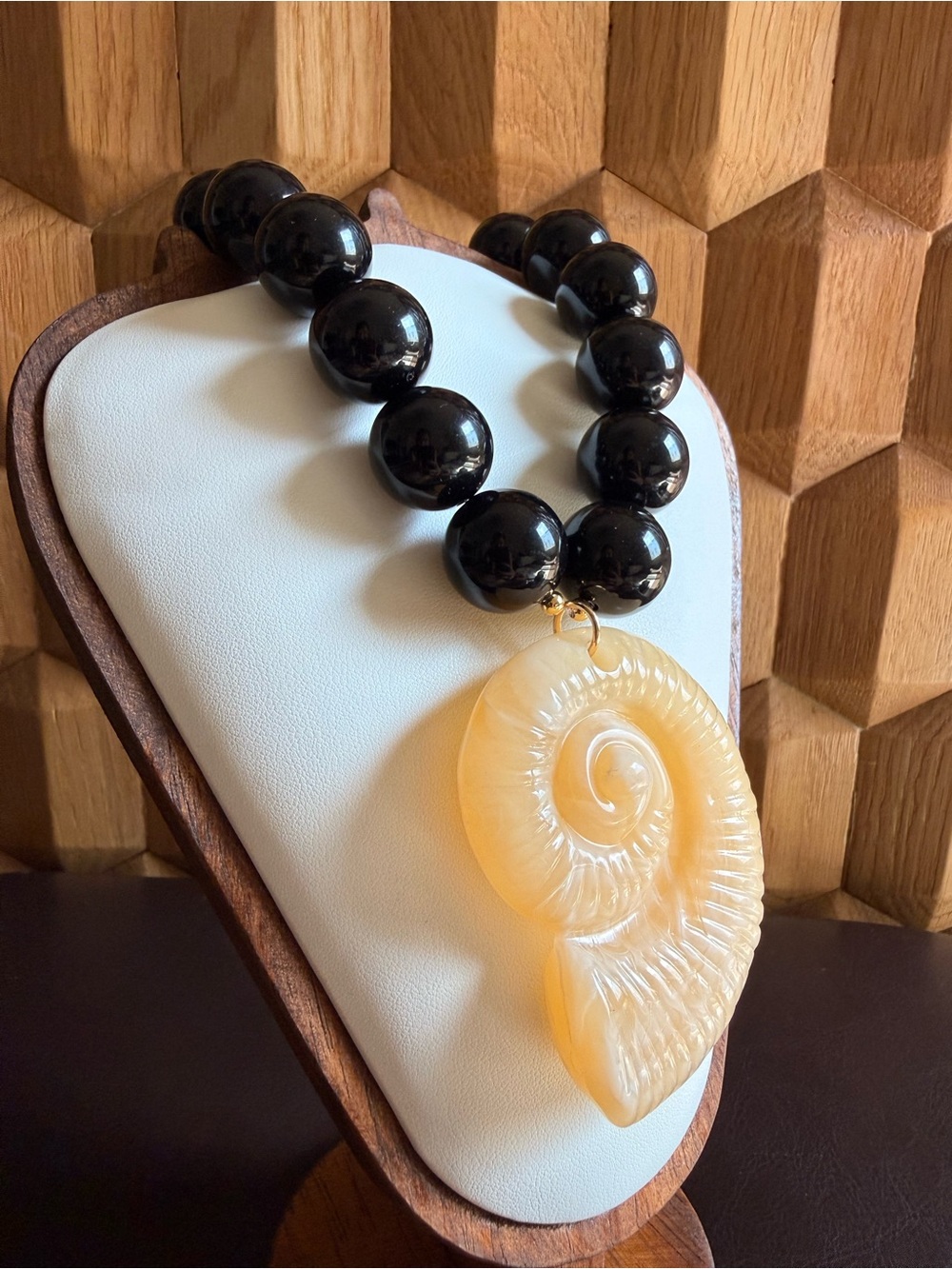 Mayamar Black Bead Spiral Shell Necklace